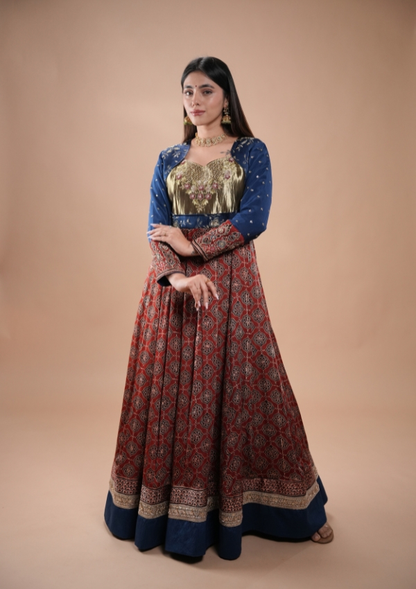 Ajrakh Silk Anarkali Suit Set